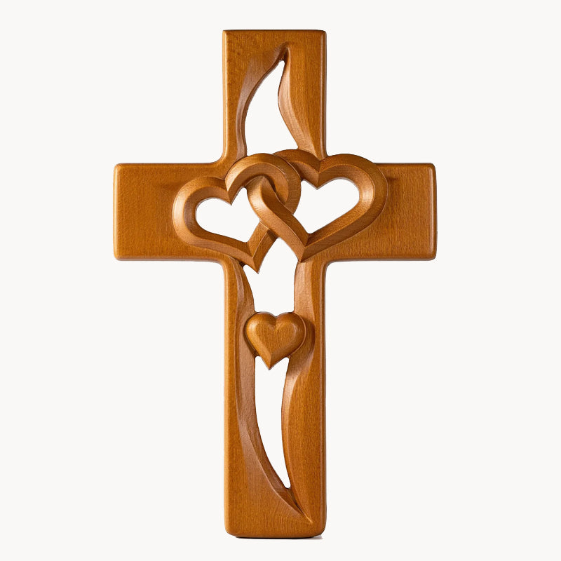"Two Hearts, One Faith" Intertwined Wooden Cross