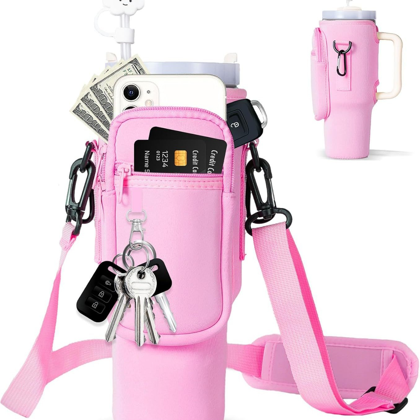 Adjustable shoulder bag with thermos cup holder for 40 oz