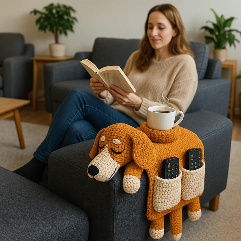 🐶 Warm Companion Atmosphere—Handmade Crochet Dog Sofa Storage Bag