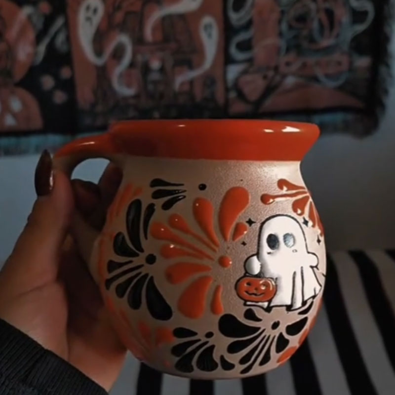 Halloween Ghost & Black Cat Mug ☕👻🐈⬛