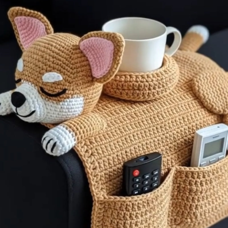 🐶 Warm Companion Atmosphere—Handmade Crochet Dog Sofa Storage Bag