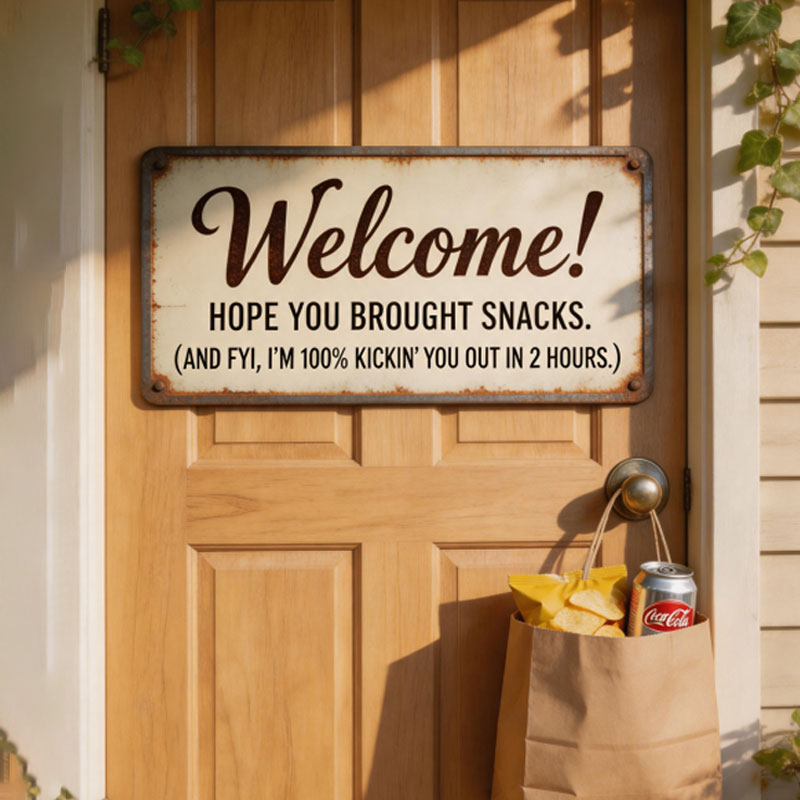 Funny "Hope You Brought Snacks" Sarcastic Welcome Sign
