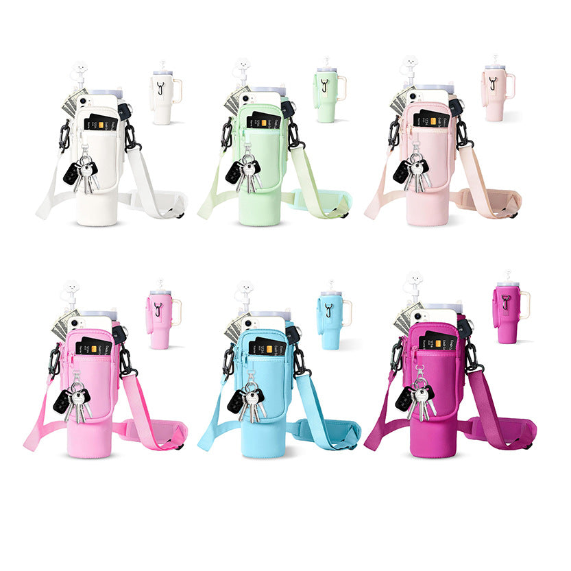 Adjustable shoulder bag with thermos cup holder for 40 oz