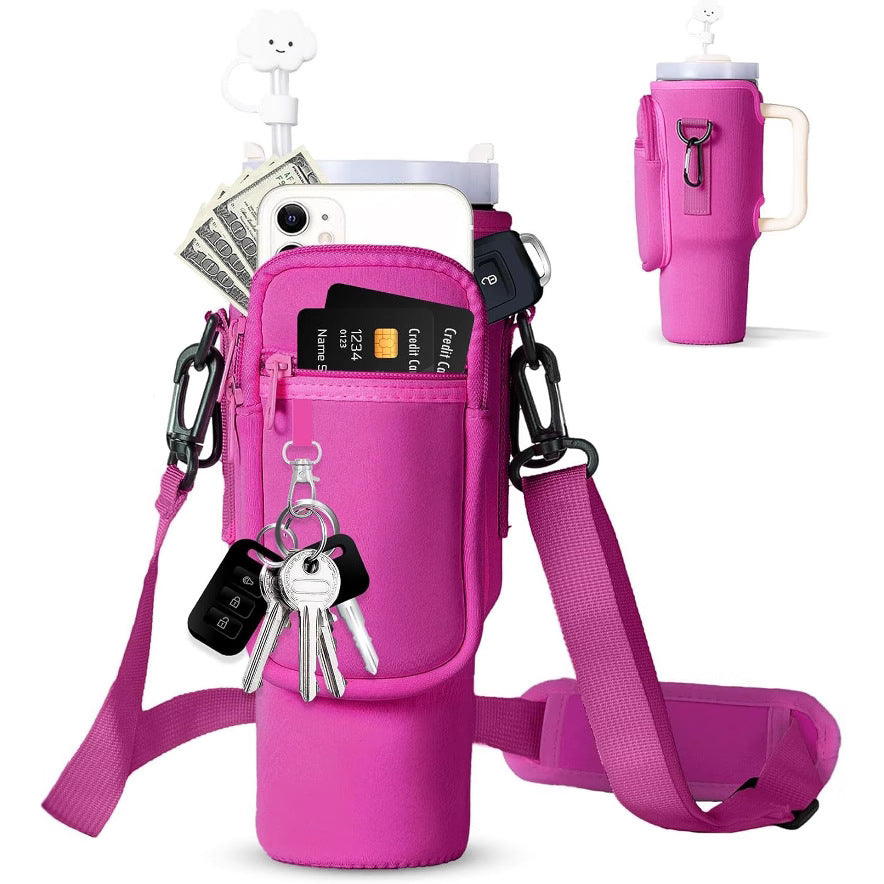 Adjustable shoulder bag with thermos cup holder for 40 oz