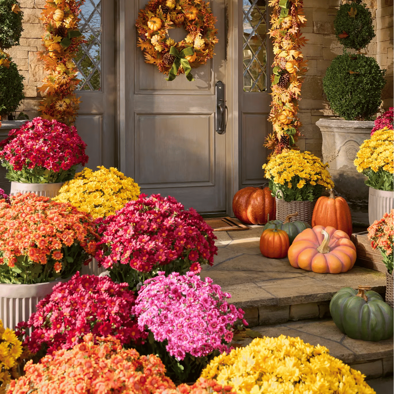 💥 Artificial Outdoor Sunset Mums Flowers - UV resistant, Waterproof, Windproof