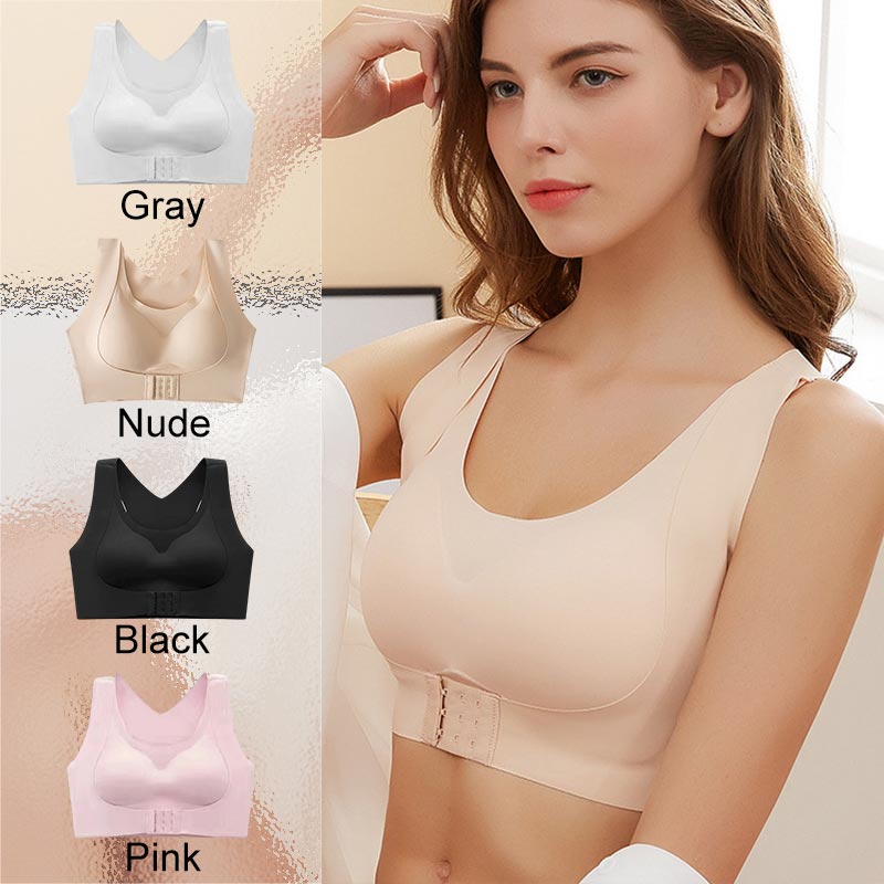 Wireless Support Bra with Front Closure and Crossed Straps at the Back
