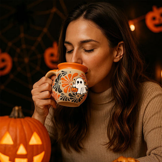 Halloween Ghost & Black Cat Mug ☕👻🐈‍⬛