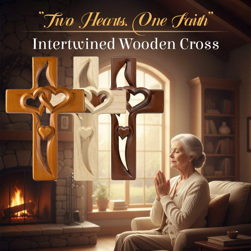 "Two Hearts, One Faith" Intertwined Wooden Cross