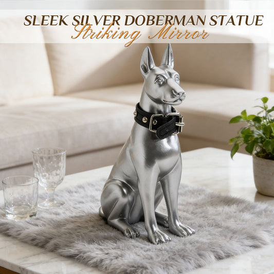 Silver Doberman Pinscher Statue Home Animal Ornament