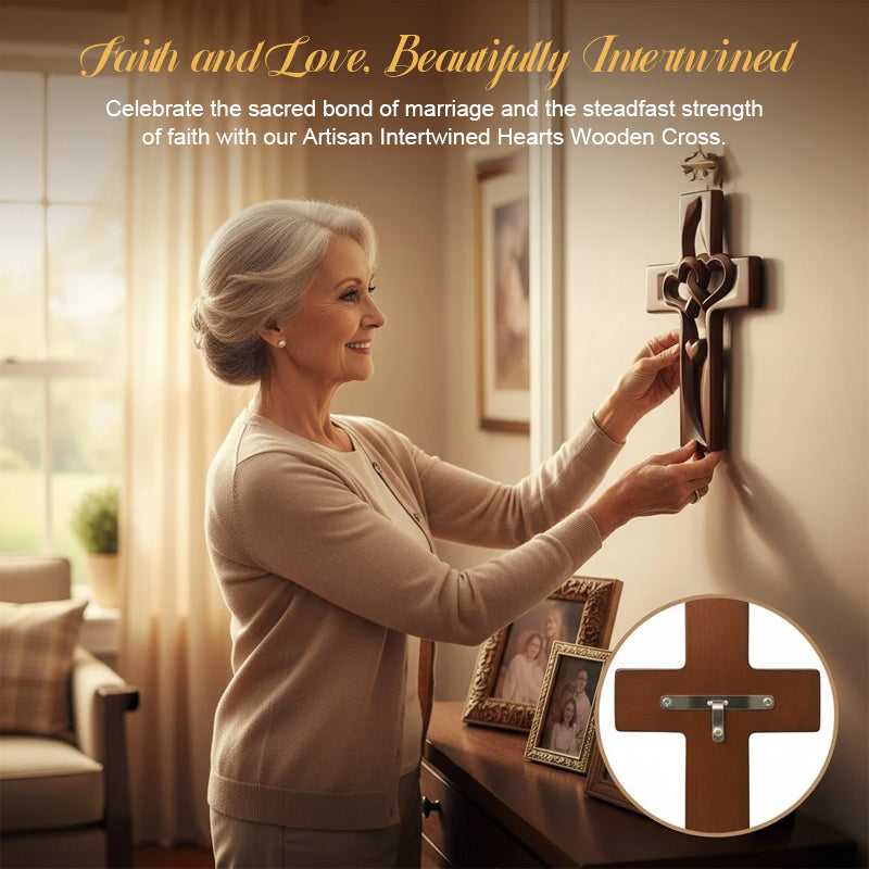 "Two Hearts, One Faith" Intertwined Wooden Cross