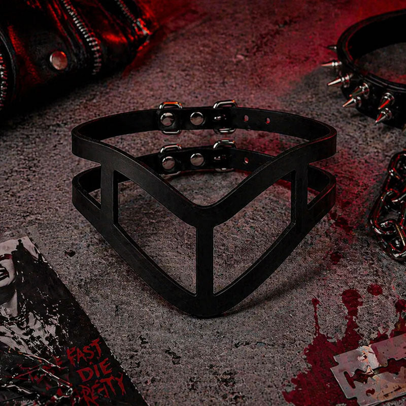 Sculptural V-Frame Double Strap Choker