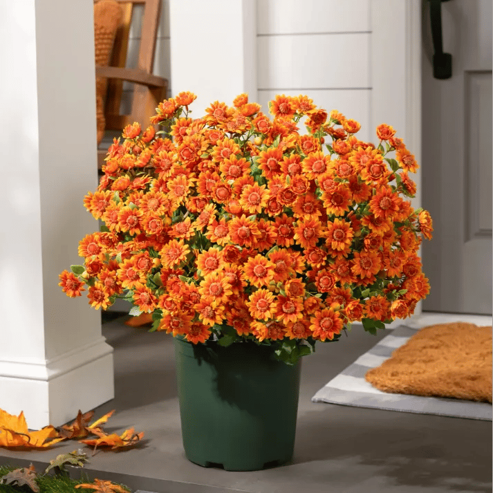 💥 Artificial Outdoor Sunset Mums Flowers - UV resistant, Waterproof, Windproof