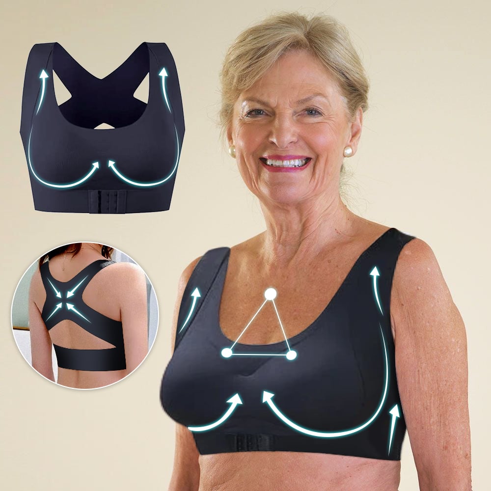 Wireless Support Bra with Front Closure and Crossed Straps at the Back