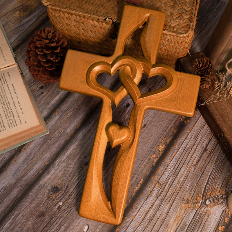 "Two Hearts, One Faith" Intertwined Wooden Cross