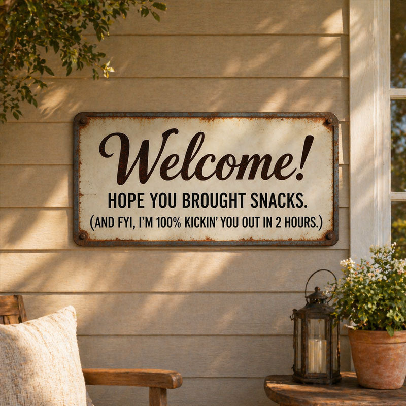 Funny "Hope You Brought Snacks" Sarcastic Welcome Sign