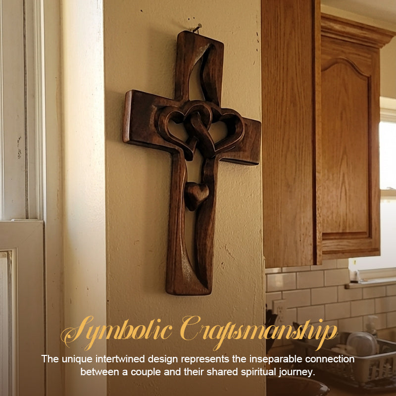 "Two Hearts, One Faith" Intertwined Wooden Cross