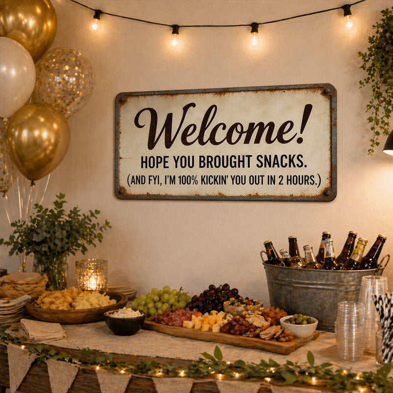 Funny "Hope You Brought Snacks" Sarcastic Welcome Sign