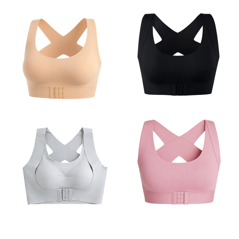 Wireless Support Bra with Front Closure and Crossed Straps at the Back