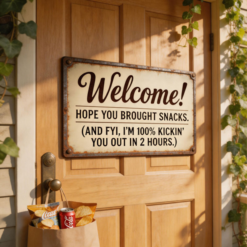 Funny "Hope You Brought Snacks" Sarcastic Welcome Sign