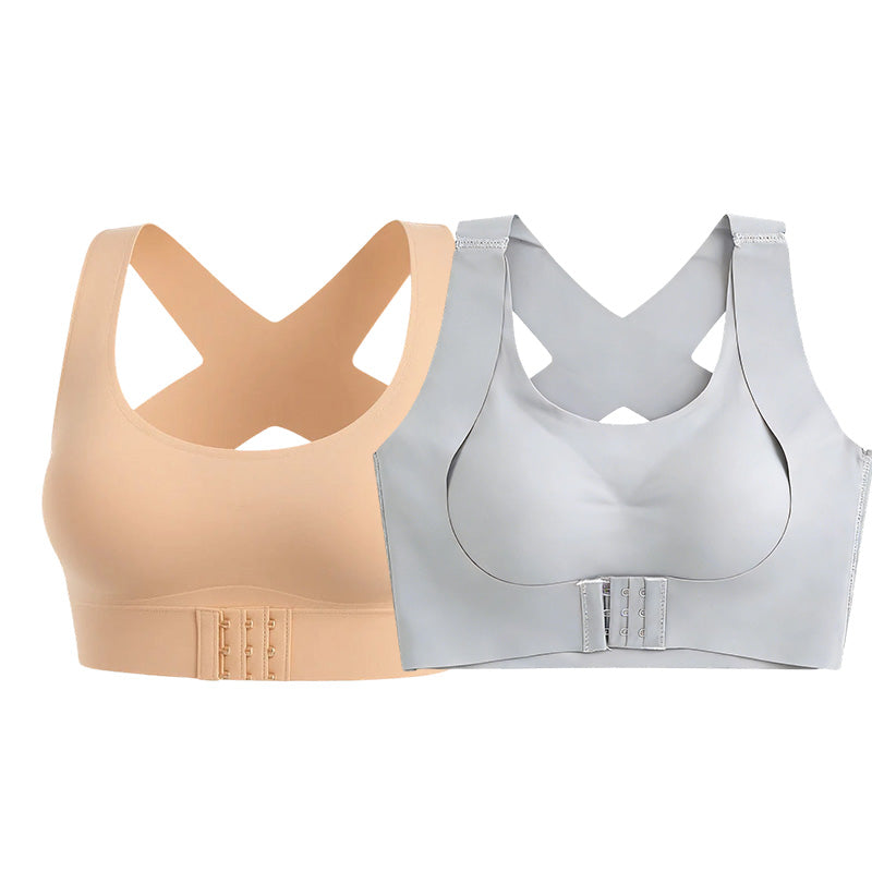 Wireless Support Bra with Front Closure and Crossed Straps at the Back