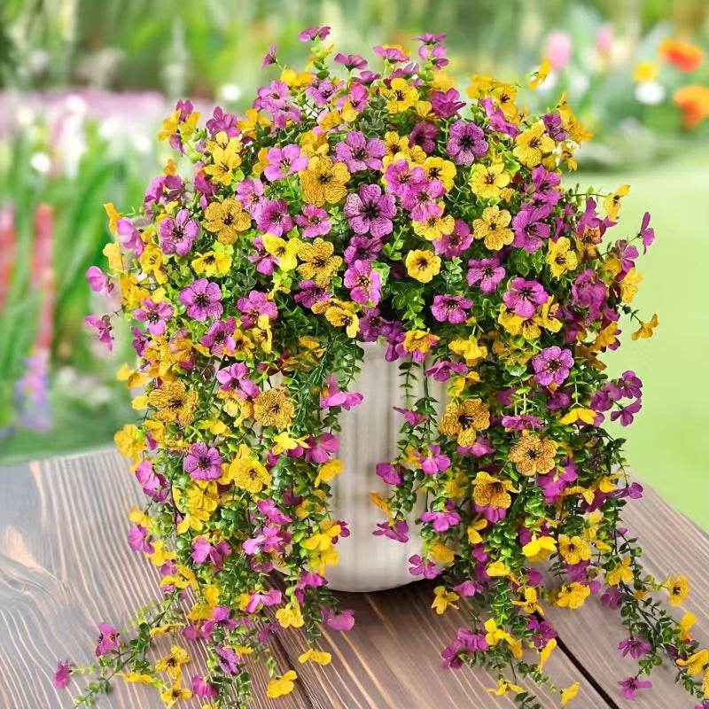 Outdoor cascading daisy and eucalyptus flowers – UV-resistant