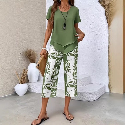 Loungewear Set with Crew-Neck Top (Layered Look) & Extra-Wide-Leg Pants