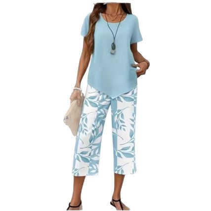 Loungewear Set with Crew-Neck Top (Layered Look) & Extra-Wide-Leg Pants