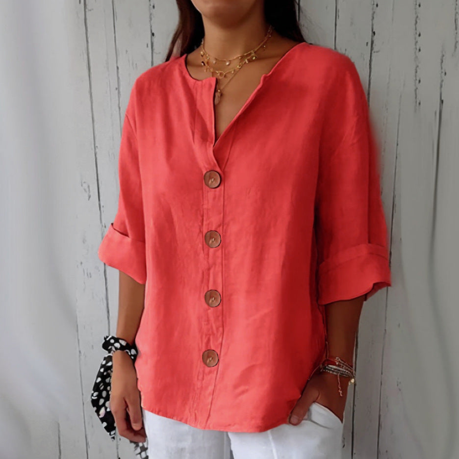 👕Women's Loose Button-Down Top – Easy, Breathable, Wrinkle-Resistant 🌿