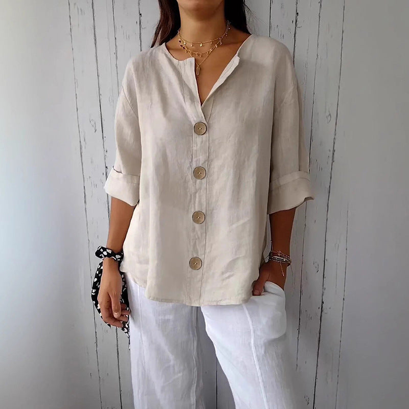 👕Women's Loose Button-Down Top – Easy, Breathable, Wrinkle-Resistant 🌿