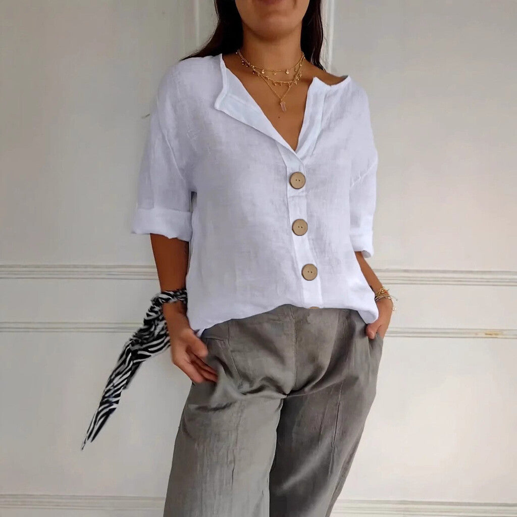 👕Women's Loose Button-Down Top – Easy, Breathable, Wrinkle-Resistant 🌿