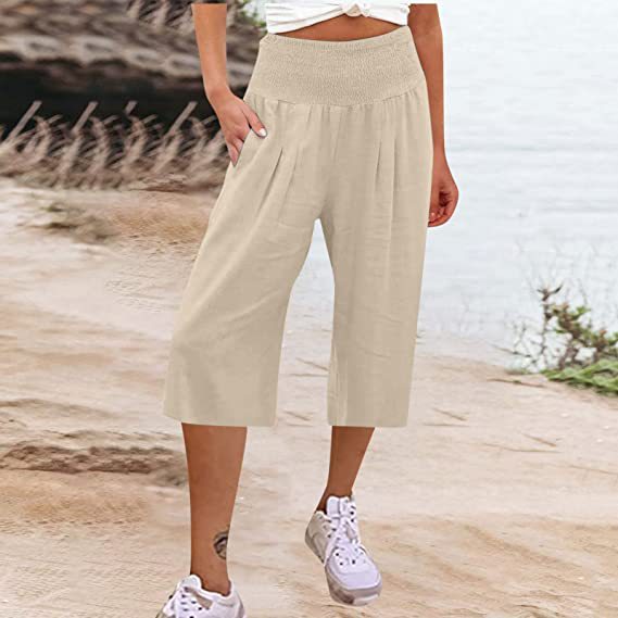 Lightweight Elastic Waist Crop Pants for Women