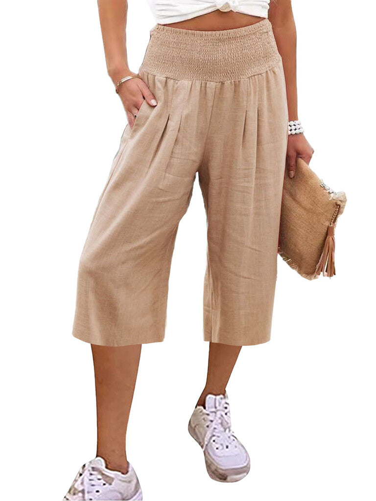Lightweight Elastic Waist Crop Pants for Women