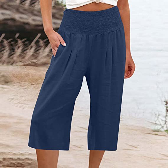 Lightweight Elastic Waist Crop Pants for Women