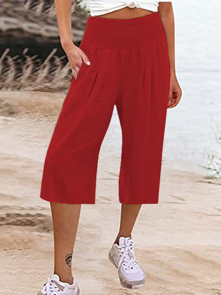 Lightweight Elastic Waist Crop Pants for Women