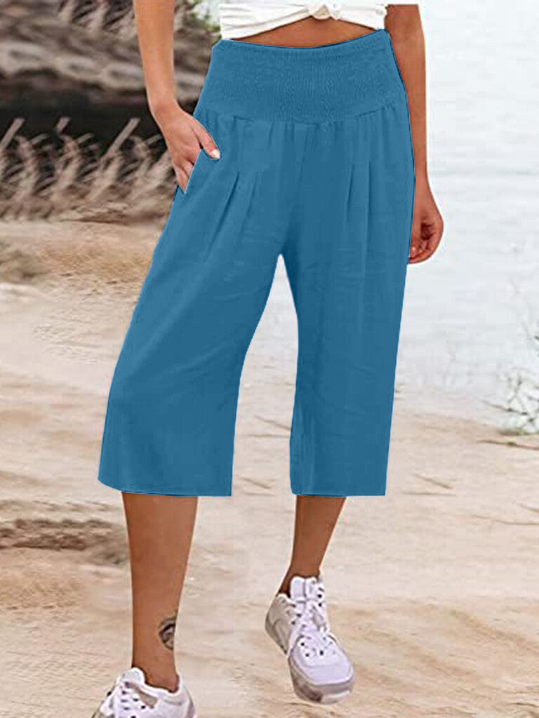 Lightweight Elastic Waist Crop Pants for Women