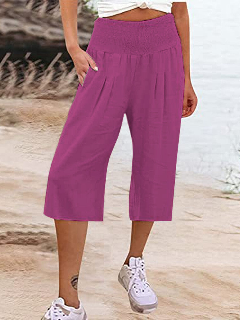 Lightweight Elastic Waist Crop Pants for Women
