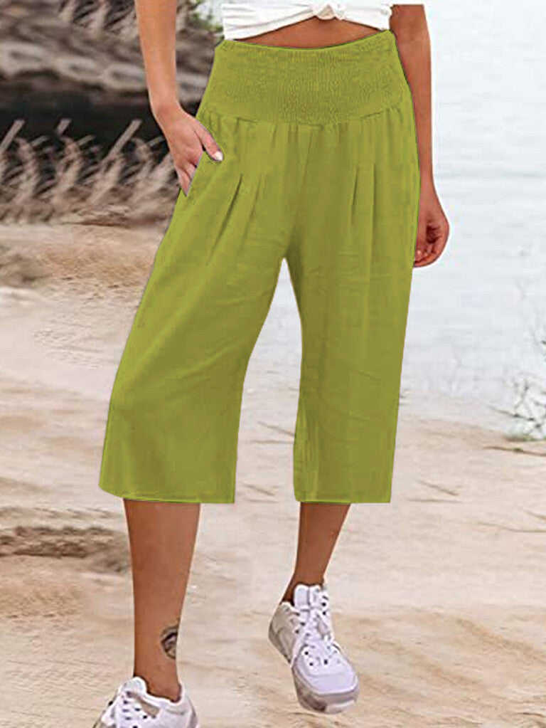 Lightweight Elastic Waist Crop Pants for Women