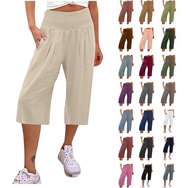 Lightweight Elastic Waist Crop Pants for Women