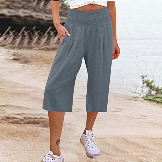 Lightweight Elastic Waist Crop Pants for Women