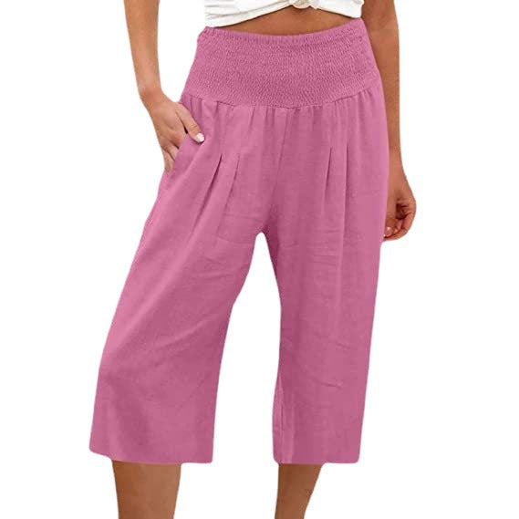 Lightweight Elastic Waist Crop Pants for Women