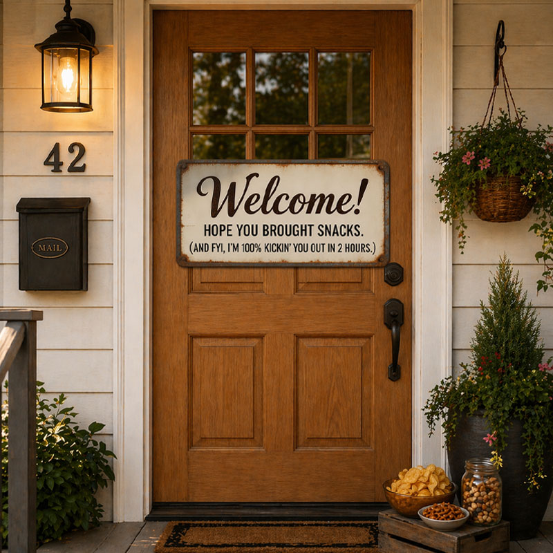 Funny "Hope You Brought Snacks" Sarcastic Welcome Sign