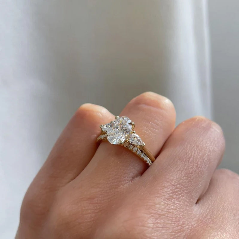 One Carat Moissanite Diamond Ring Stacking Double Ring