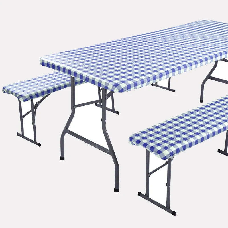 Red And White Grid Outdoor Dining Table And Chair Cover