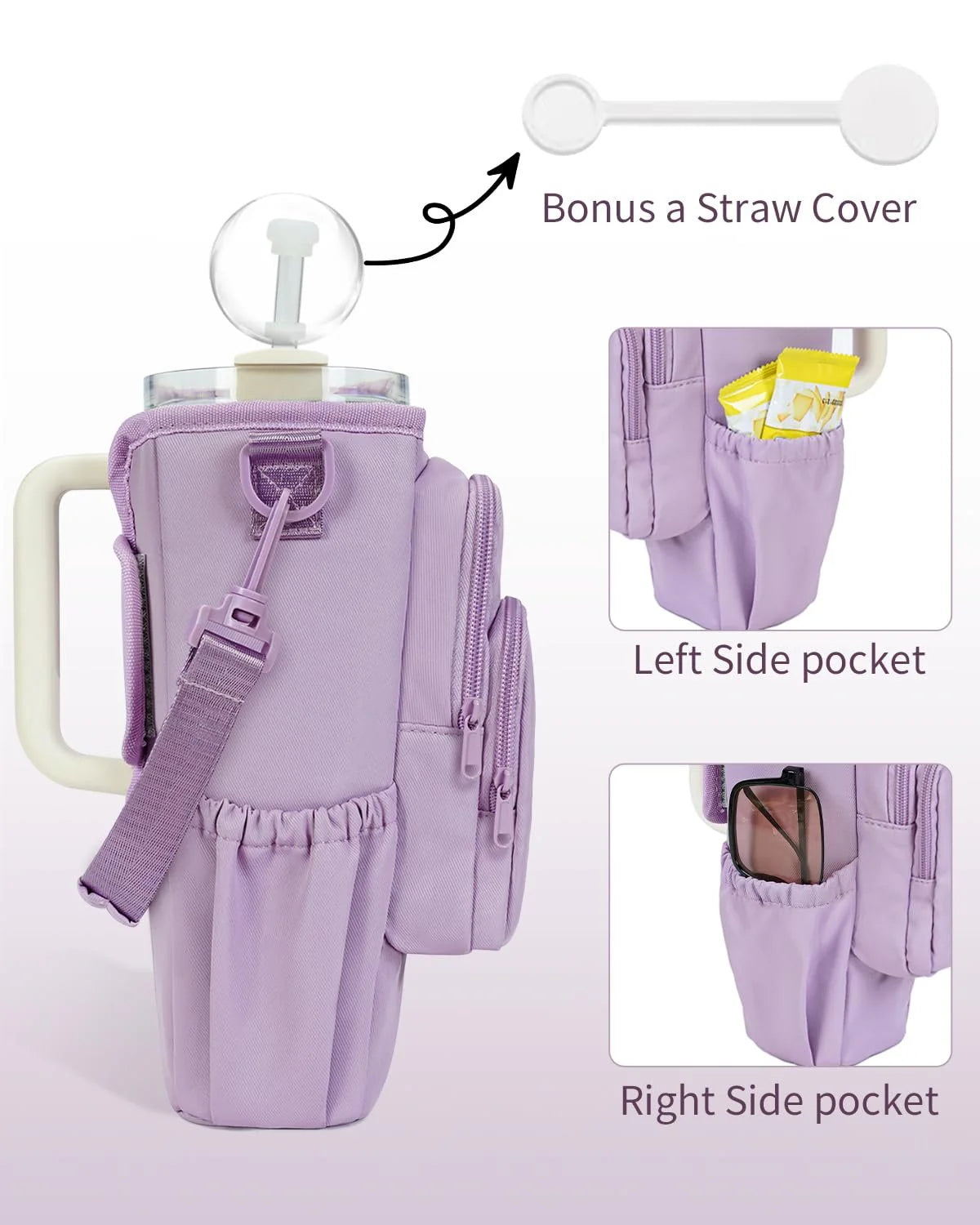 Adjustable shoulder bag with thermos cup holder for 40 oz