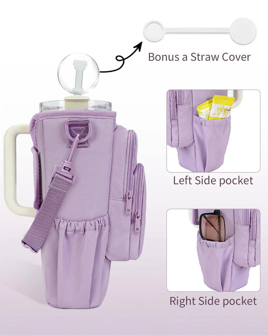 Adjustable shoulder bag with thermos cup holder for 40 oz