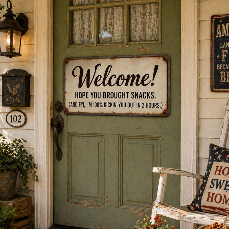 Funny "Hope You Brought Snacks" Sarcastic Welcome Sign