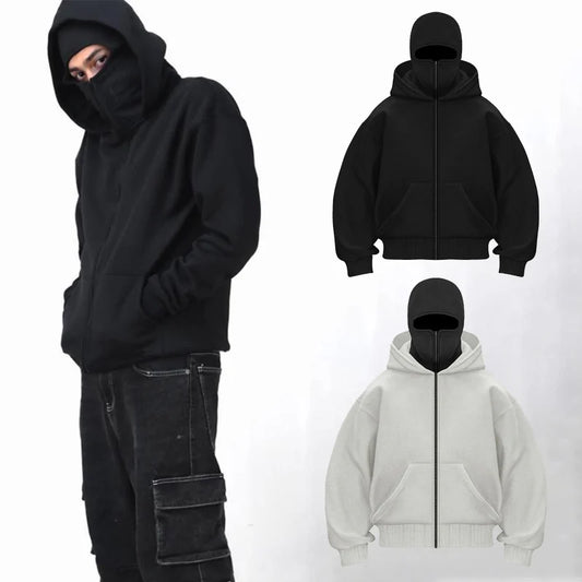 Double-layer Hooded Zip-up Sweatshirt