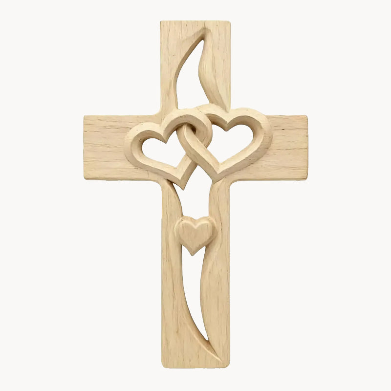 "Two Hearts, One Faith" Intertwined Wooden Cross
