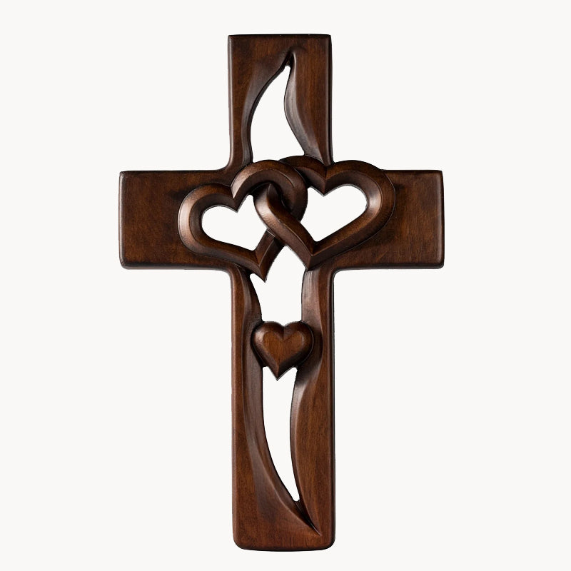 "Two Hearts, One Faith" Intertwined Wooden Cross