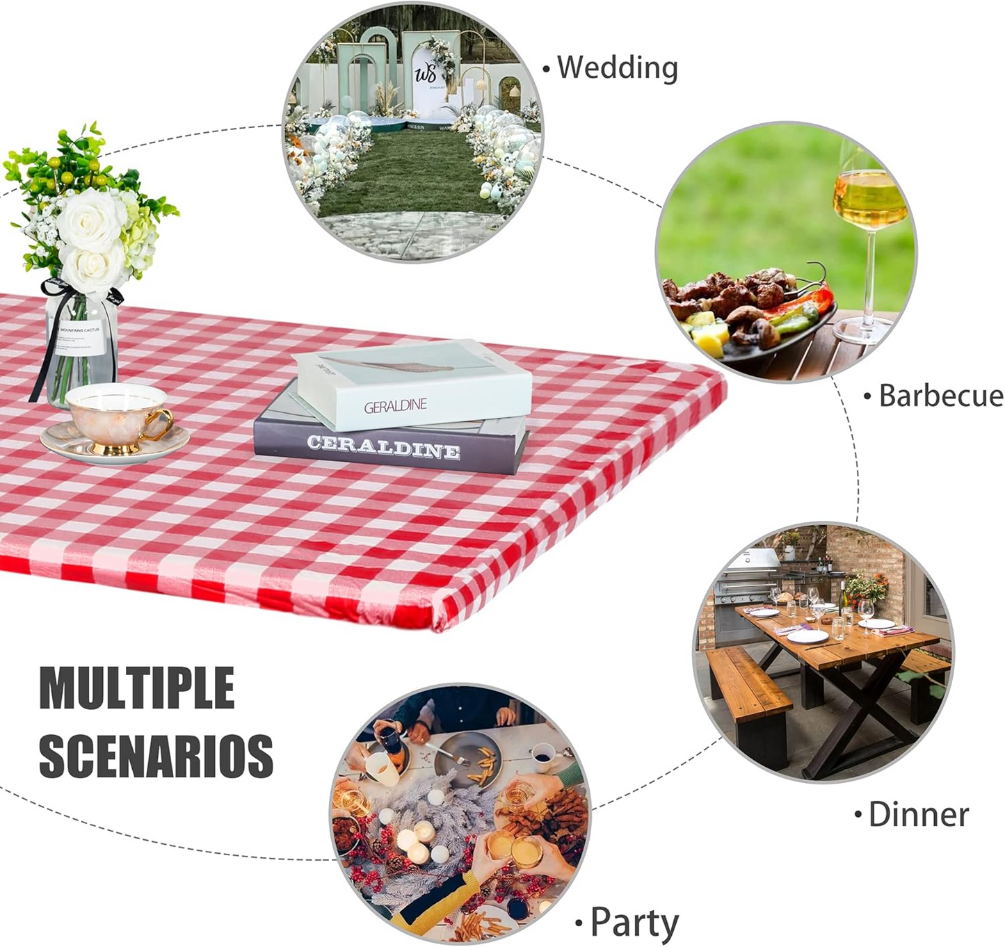 Red And White Grid Outdoor Dining Table And Chair Cover